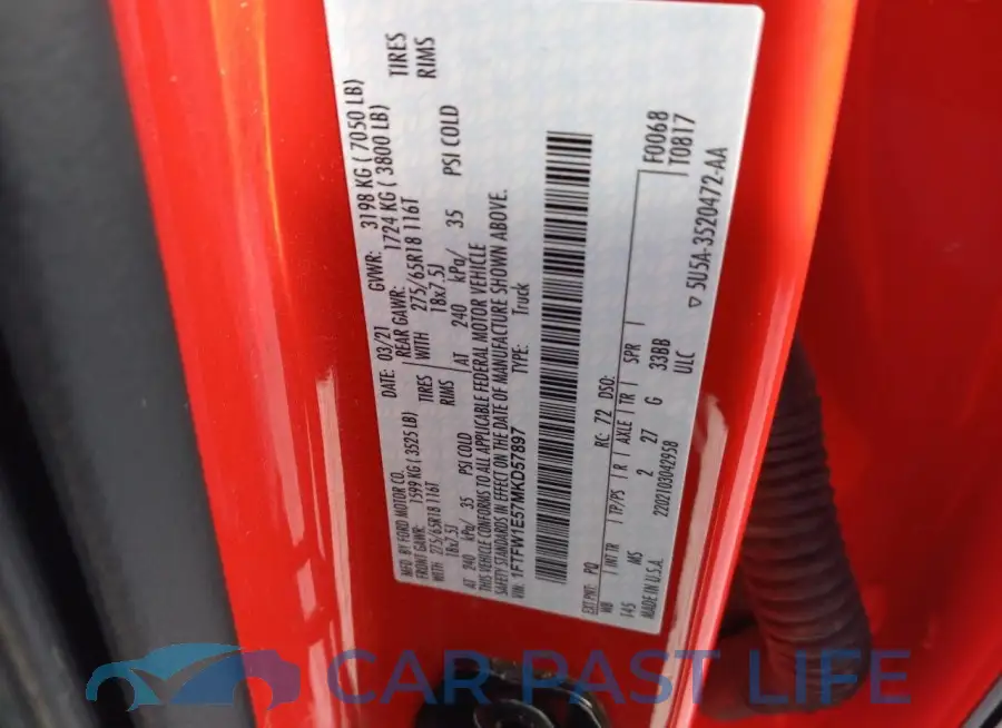 1FTFW1E57MKD57897# 12
