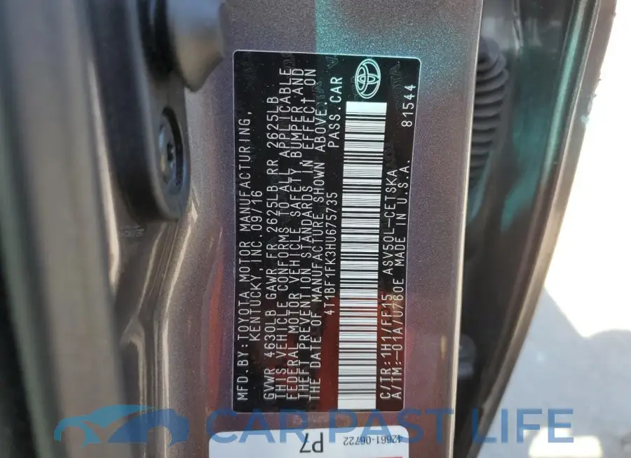 4T1BF1FK3HU675735# 12