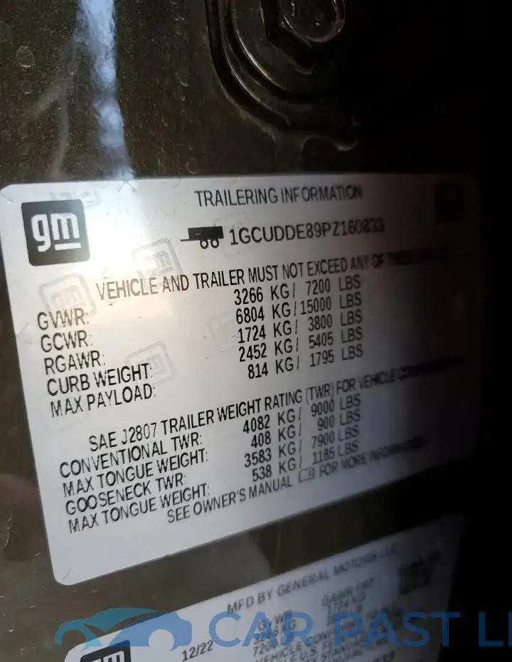 1GCUDDE89PZ160833# 12