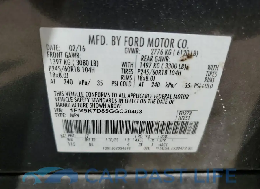 1FM5K7D85GGC20403# 13