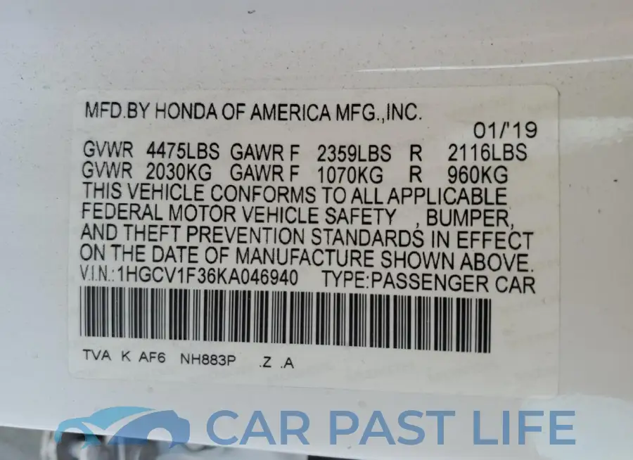 1HGCV1F36KA046940# 12