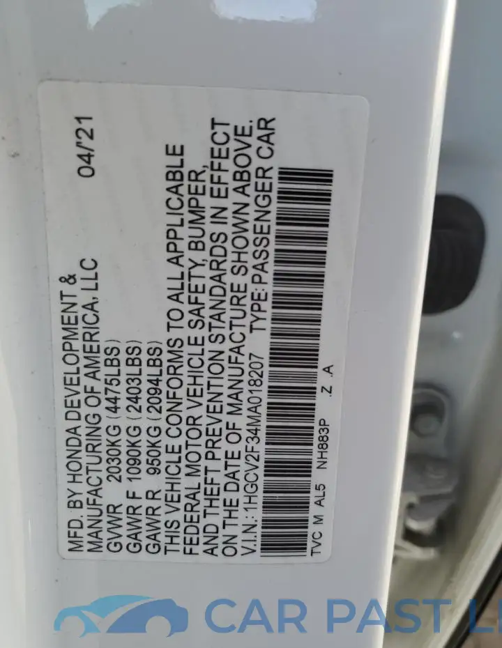 1HGCV2F34MA018207# 13