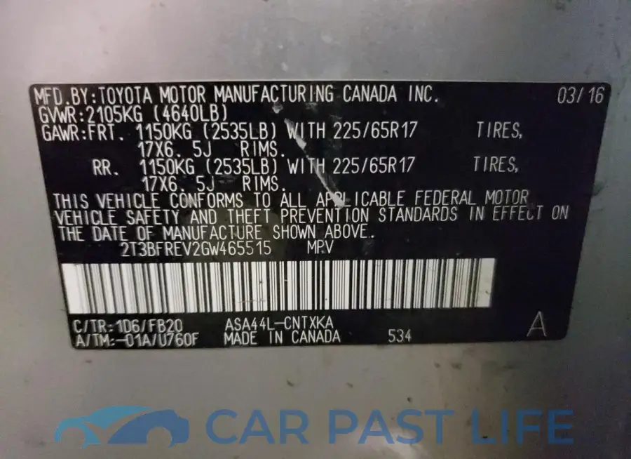 2T3BFREV2GW465515# 12