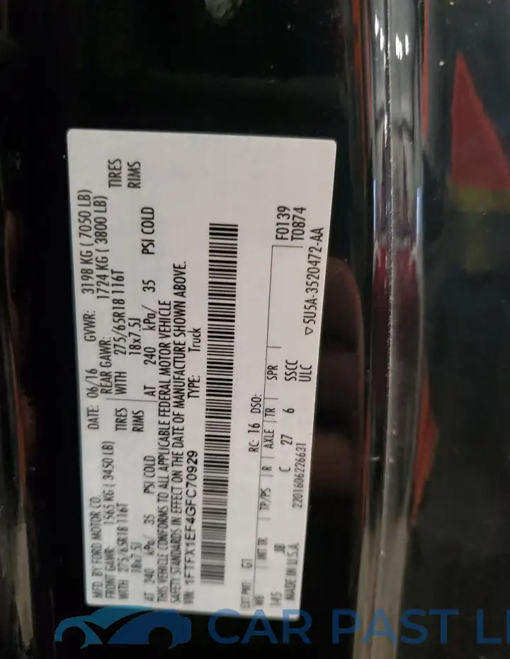 1FTFX1EF4GFC70929# 12