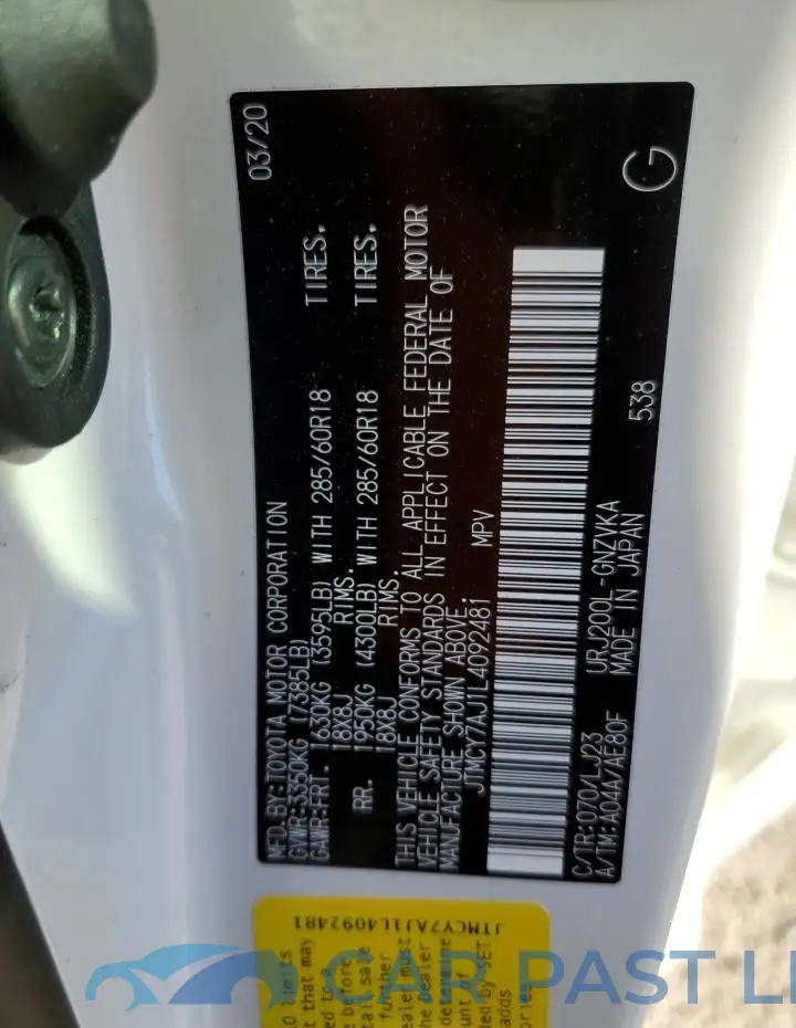 JTMCY7AJ1L4092481# 12