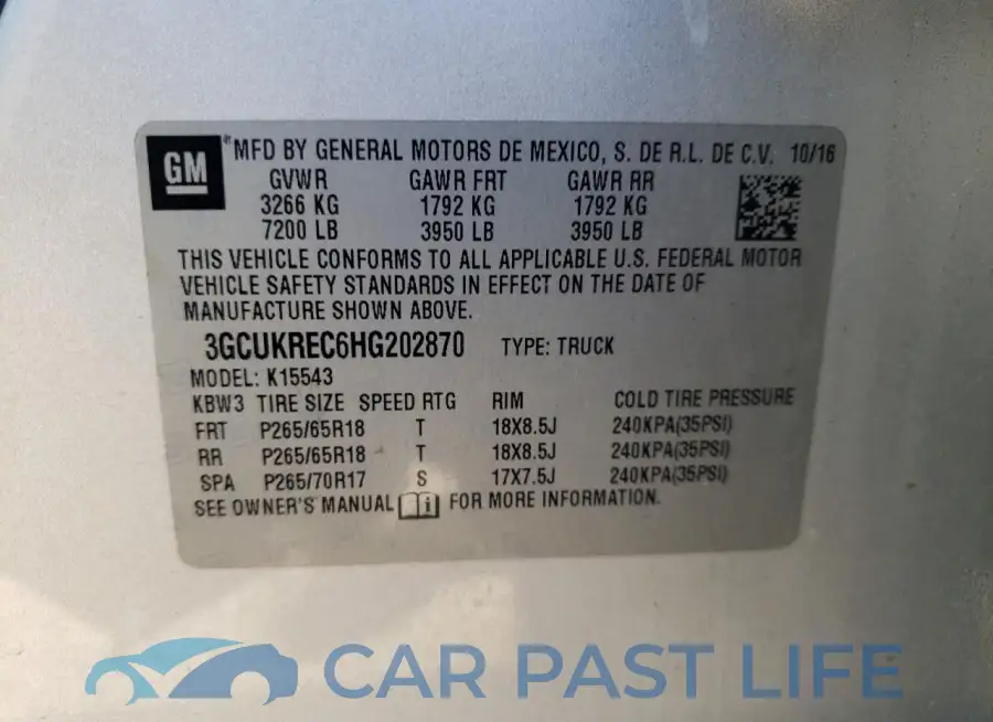 3GCUKREC6HG202870# 12