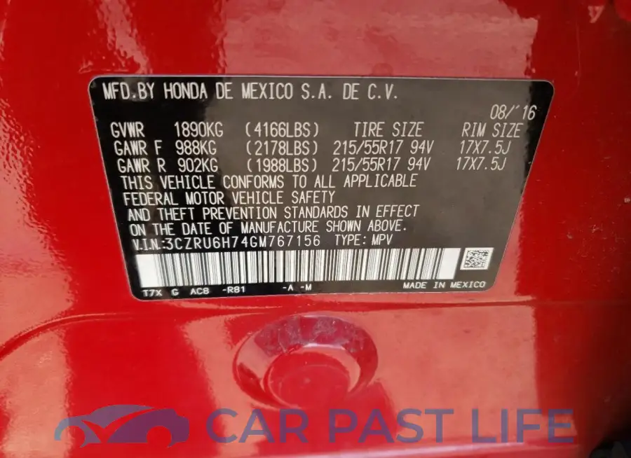 3CZRU6H74GM767156# 13