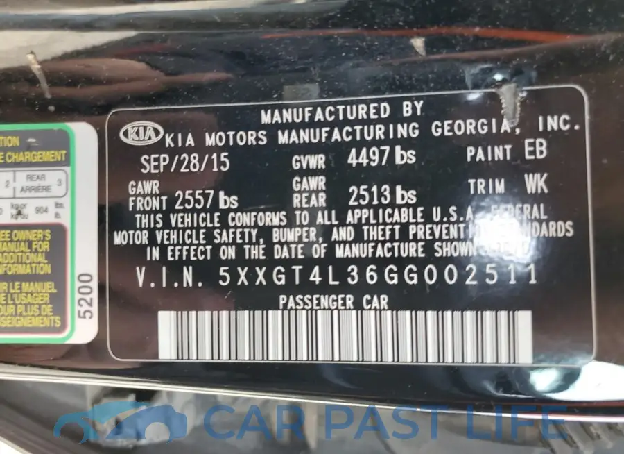 5XXGT4L36GG002511# 12