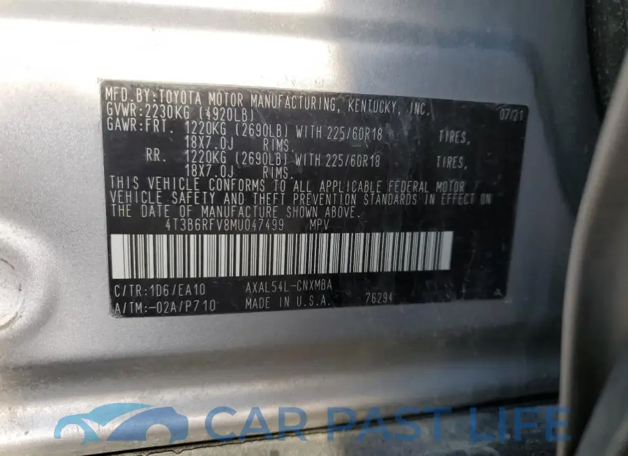 4T3B6RFV8MU047499# 12