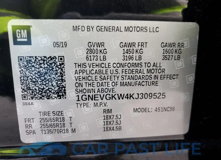 1GNEVGKW4KJ309525# 13