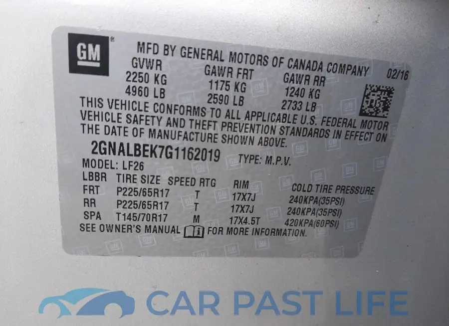 2GNALBEK7G1162019# 12