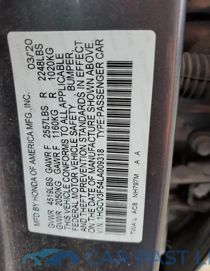1HGCV3F54LA009318# 12