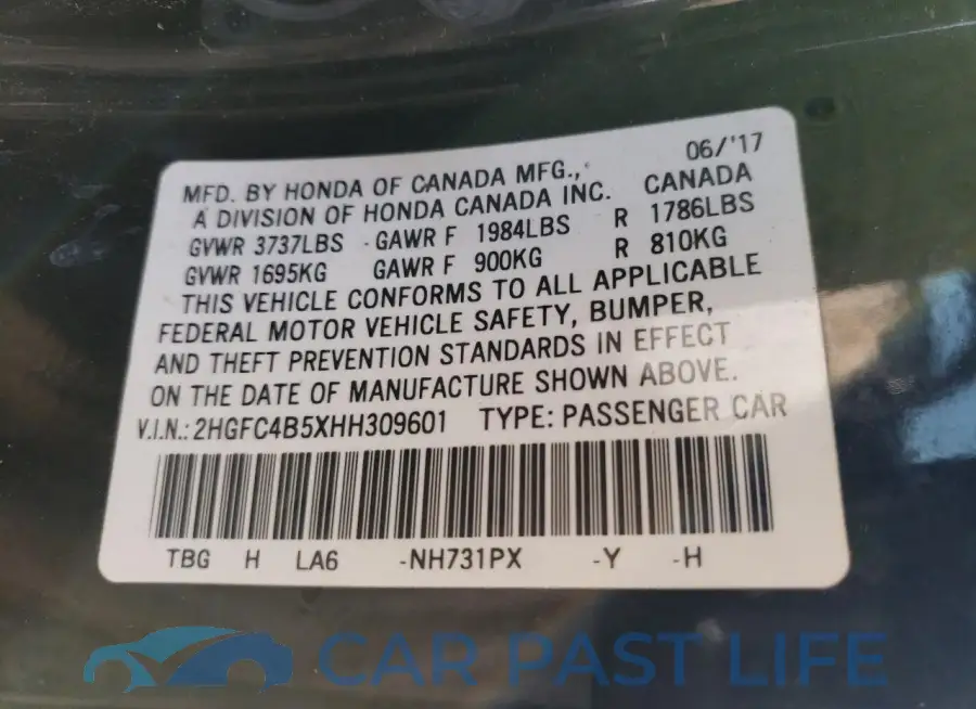 2HGFC4B5XHH309601# 12
