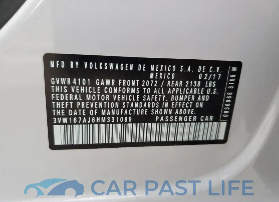 3VW167AJ6HM331089# 12