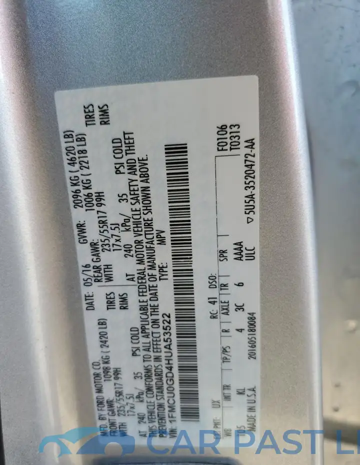 1FMCU0GD4HUA53522# 12