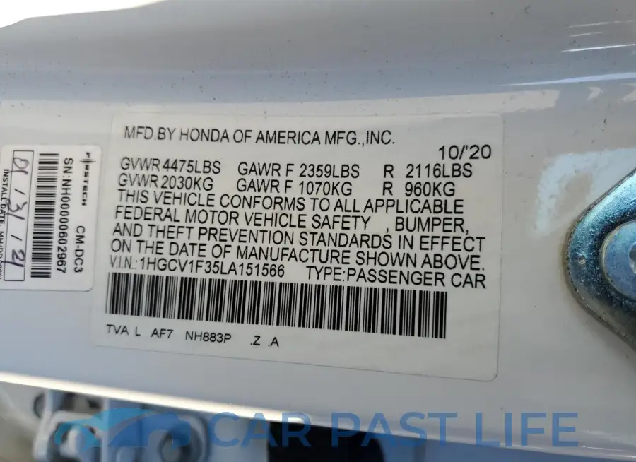 1HGCV1F35LA151566# 12