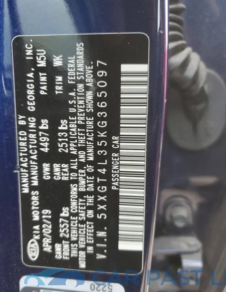 5XXGT4L35KG365097# 13