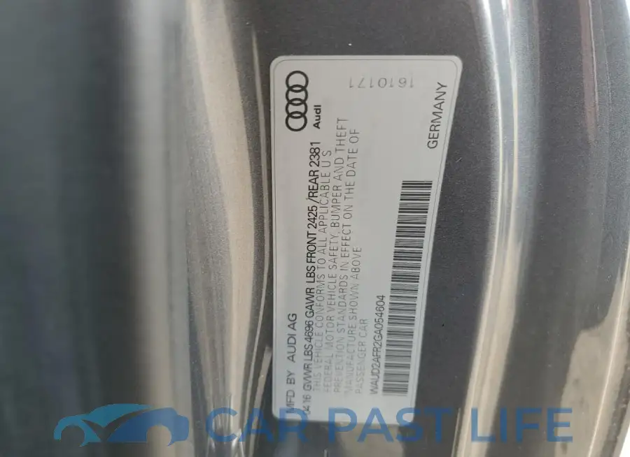WAUD2AFR2GA054604# 12