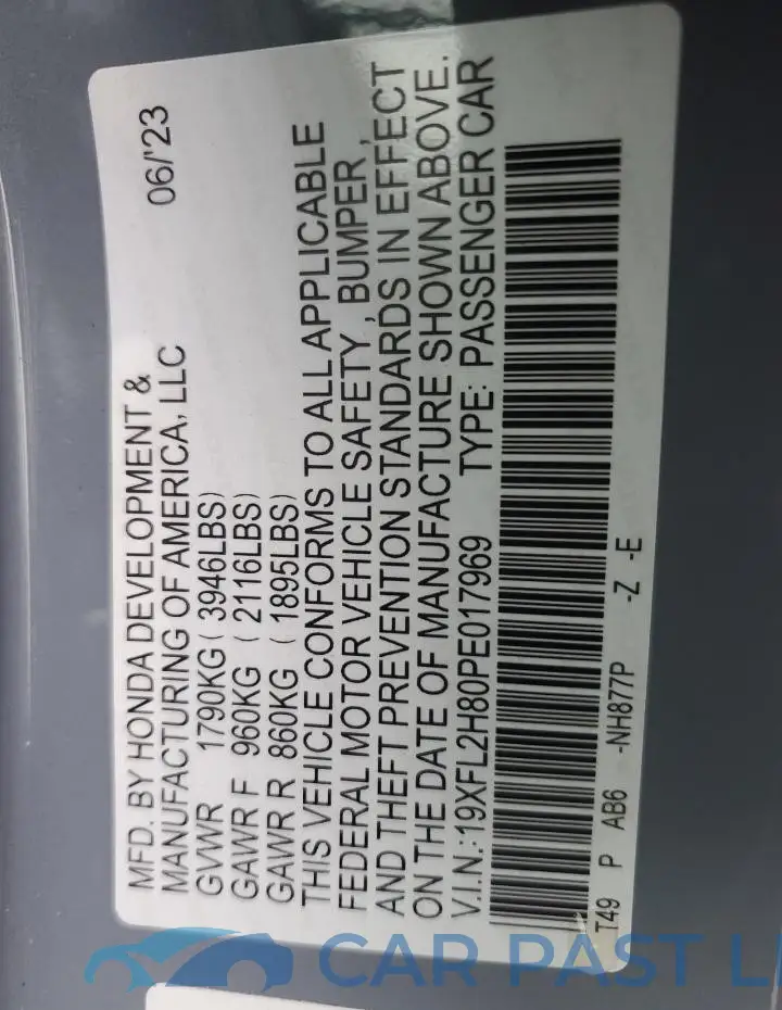 19XFL2H80PE017969# 13