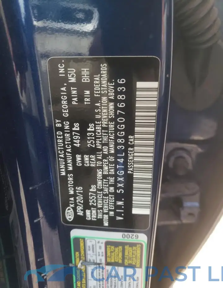 5XXGT4L38GG076836# 12