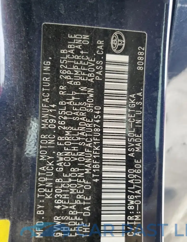 4T1BF1FK1FU874540# 12