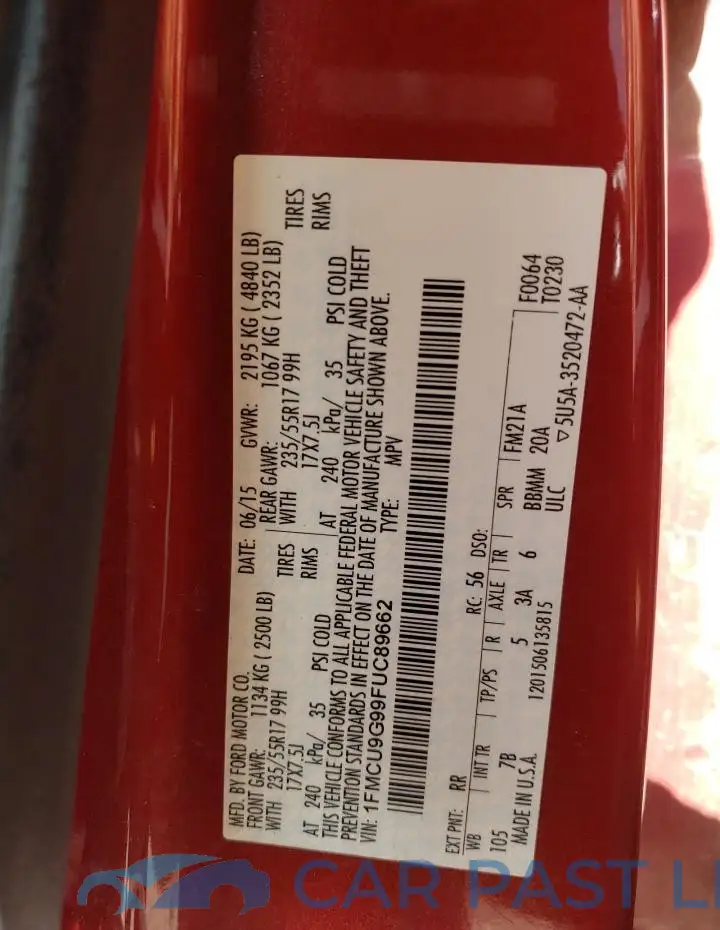 1FMCU9G99FUC89662# 13