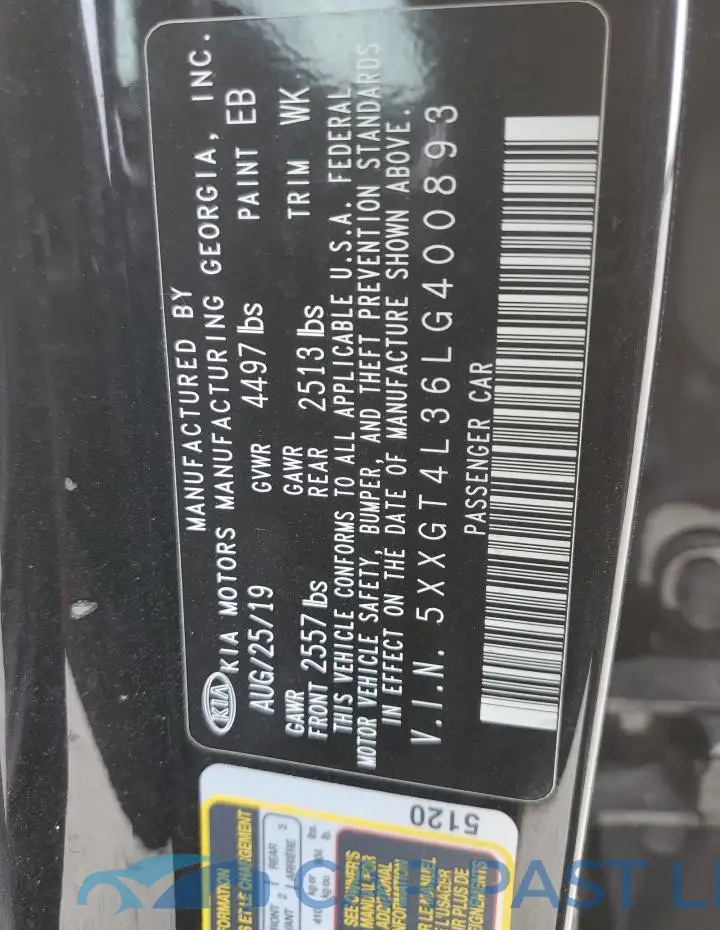 5XXGT4L36LG400893# 12