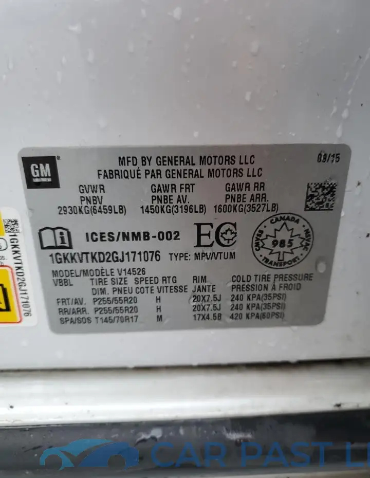 1GKKVTKD2GJ171076# 13