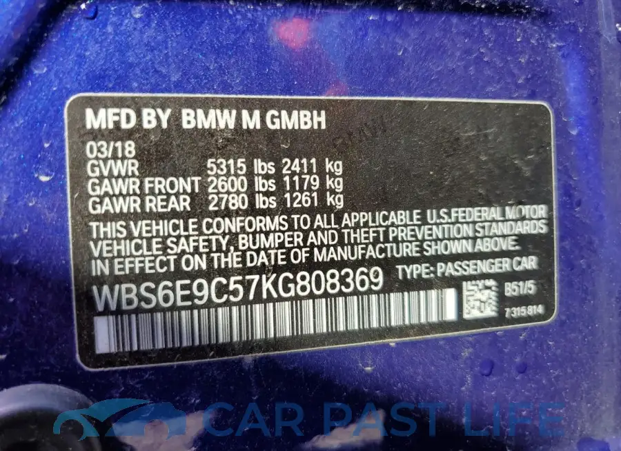 WBS6E9C57KG808369# 12