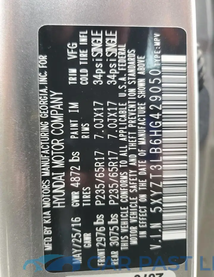 5XYZT3LB6HG429050# 13