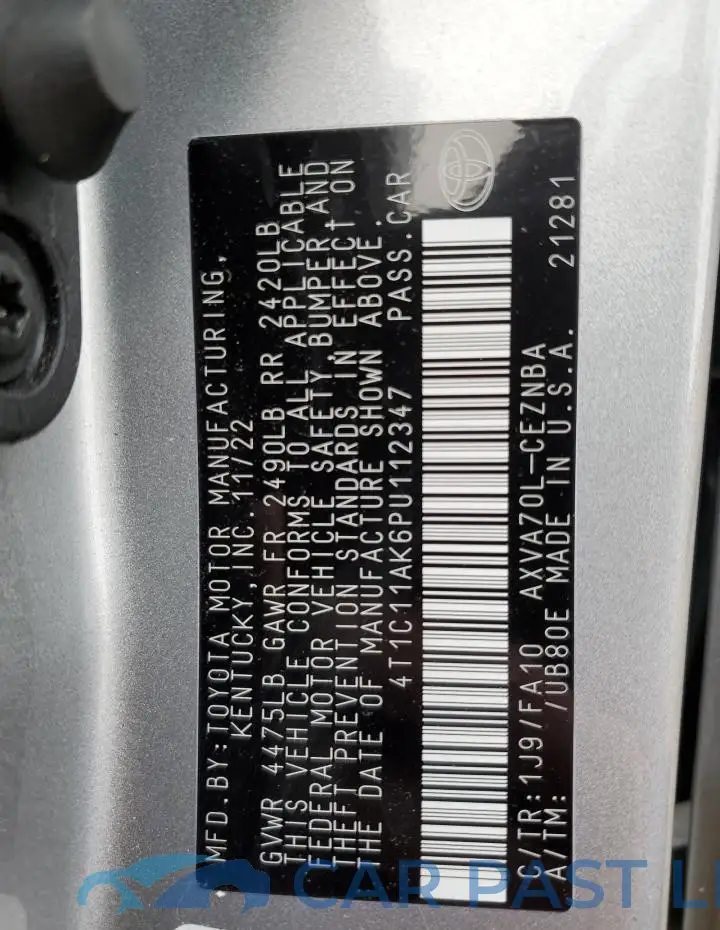 4T1C11AK6PU112347# 12