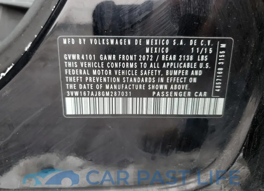 3VW167AJ8GM287031# 12