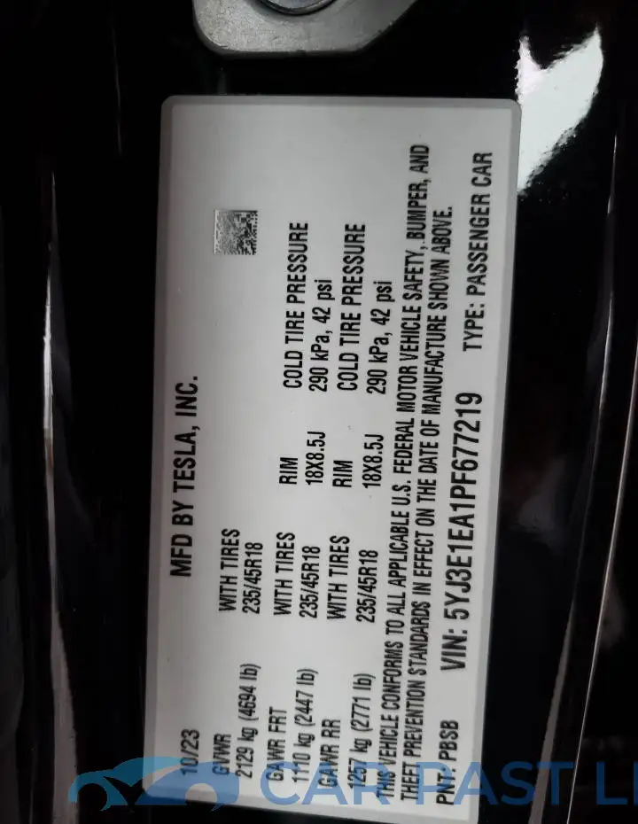 5YJ3E1EA1PF677219# 12