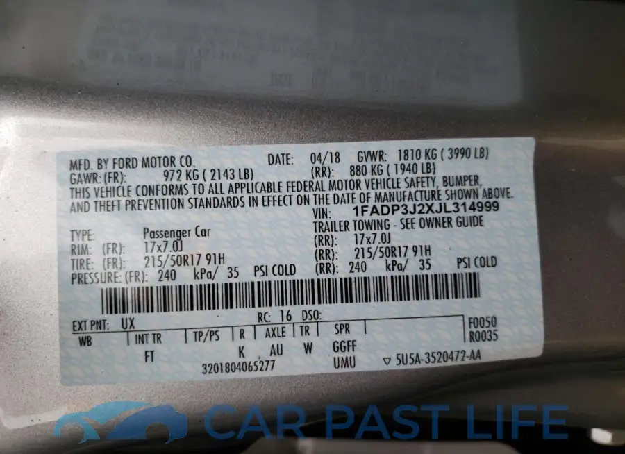 1FADP3J2XJL314999# 12