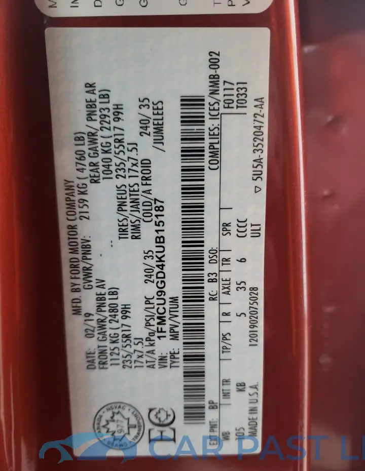 1FMCU9GD4KUB15187# 14