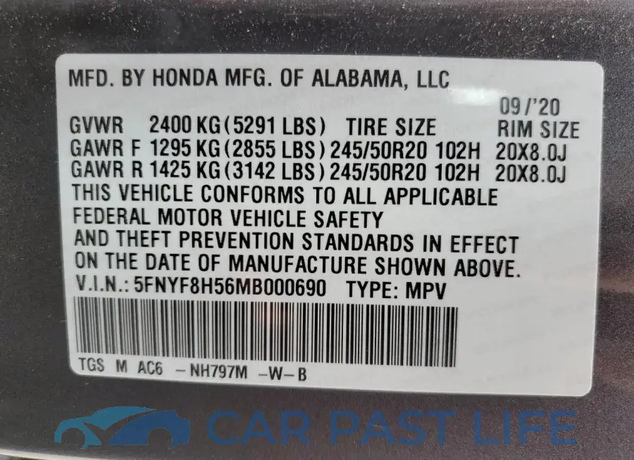 5FNYF8H56MB000690# 12