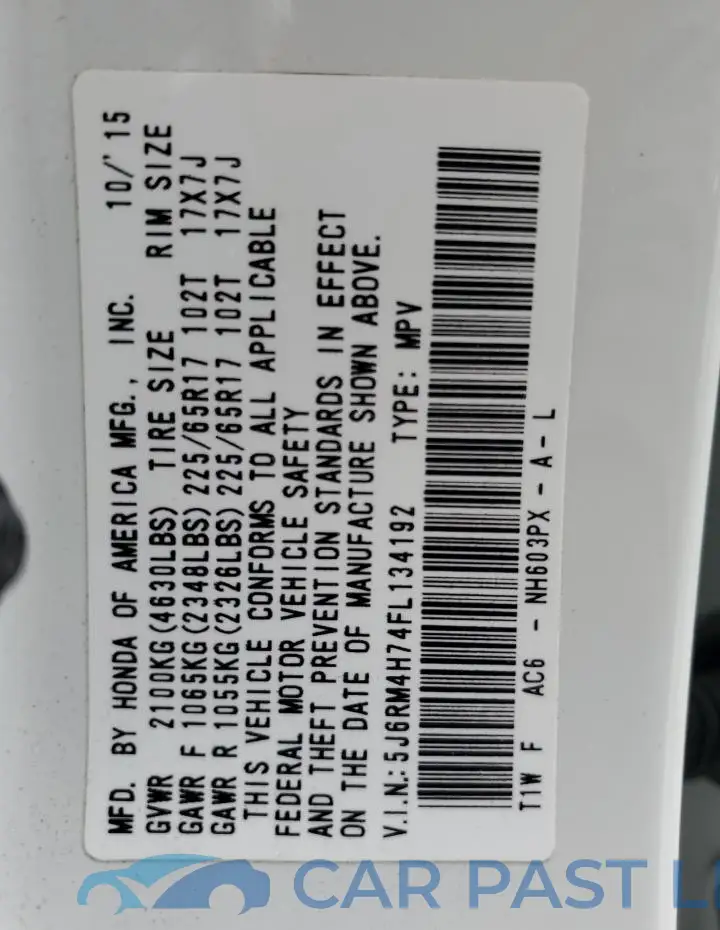 5J6RM4H74FL134192# 12