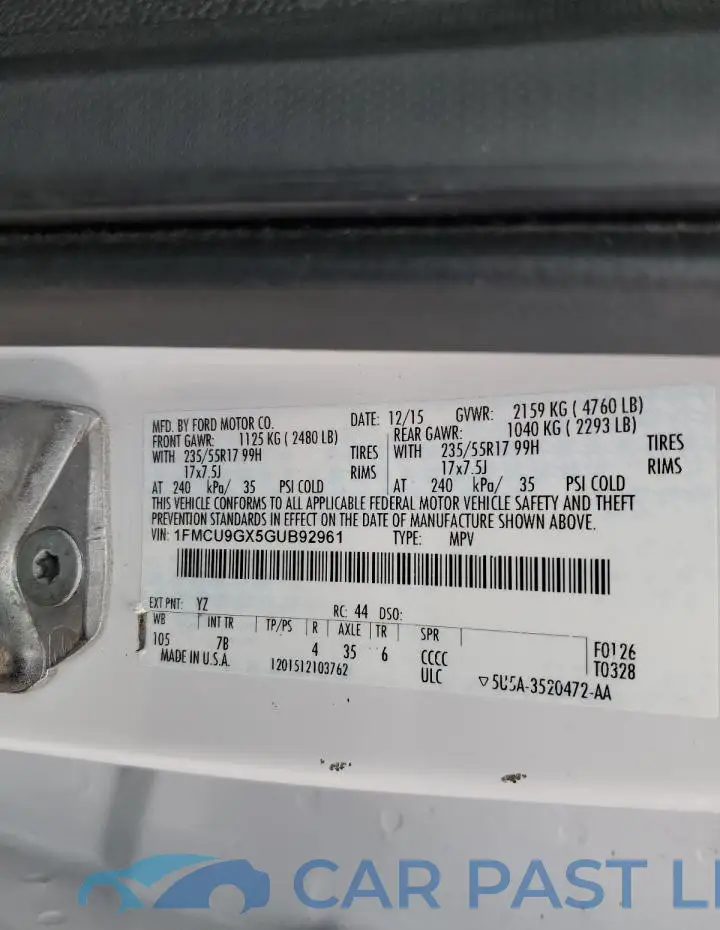 1FMCU9GX5GUB92961# 14