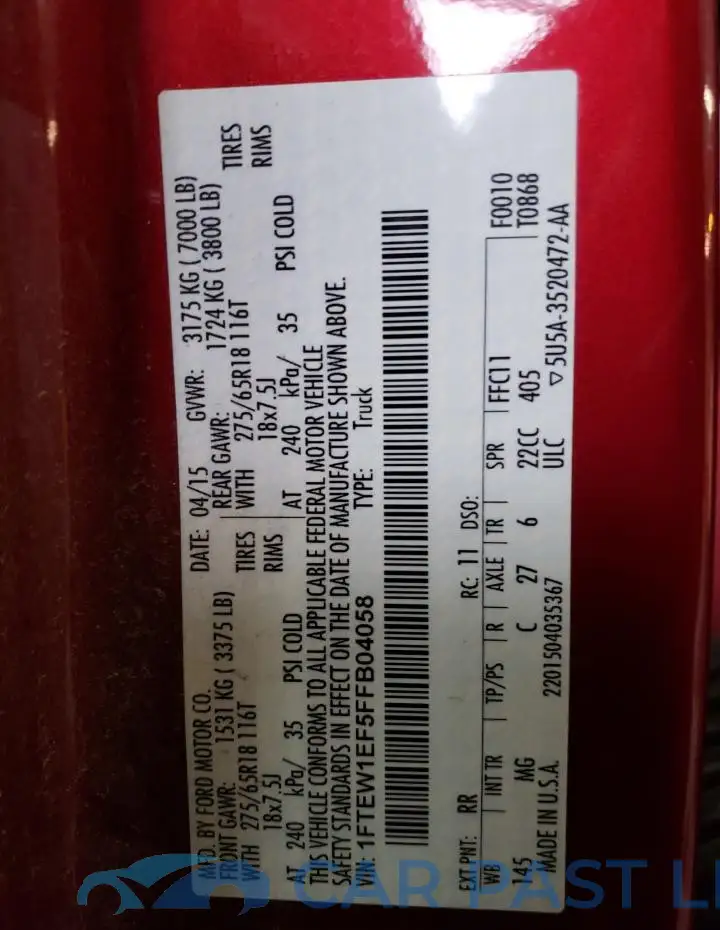 1FTEW1EF5FFB04058# 12