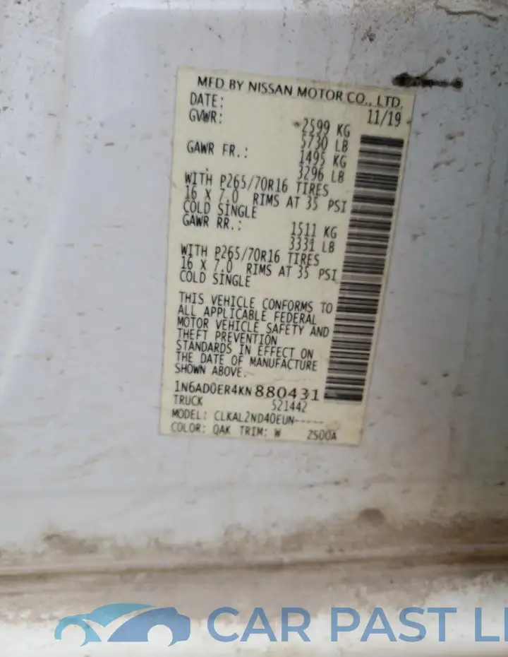 1N6AD0ER4KN880431# 12