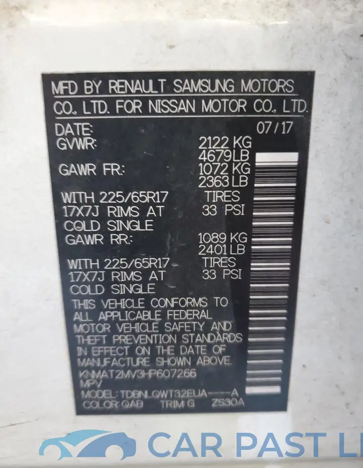 KNMAT2MV3HP607266# 12