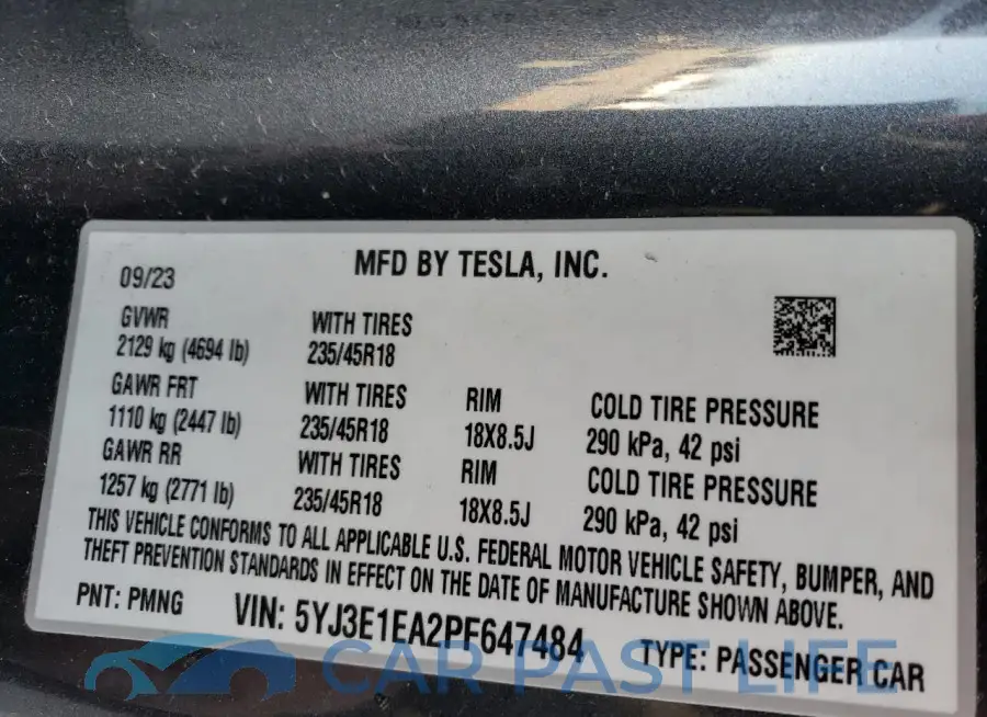 5YJ3E1EA2PF647484# 12