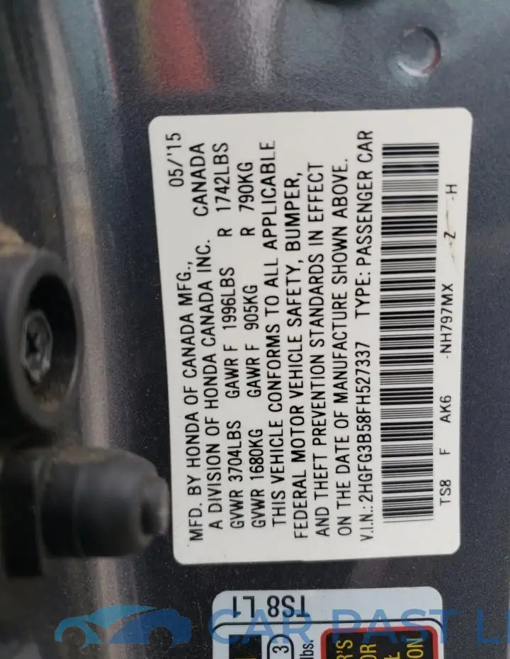 2HGFG3B58FH527337# 12