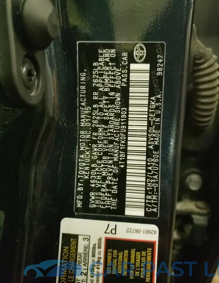 4T1BF1FK0FU911903# 13