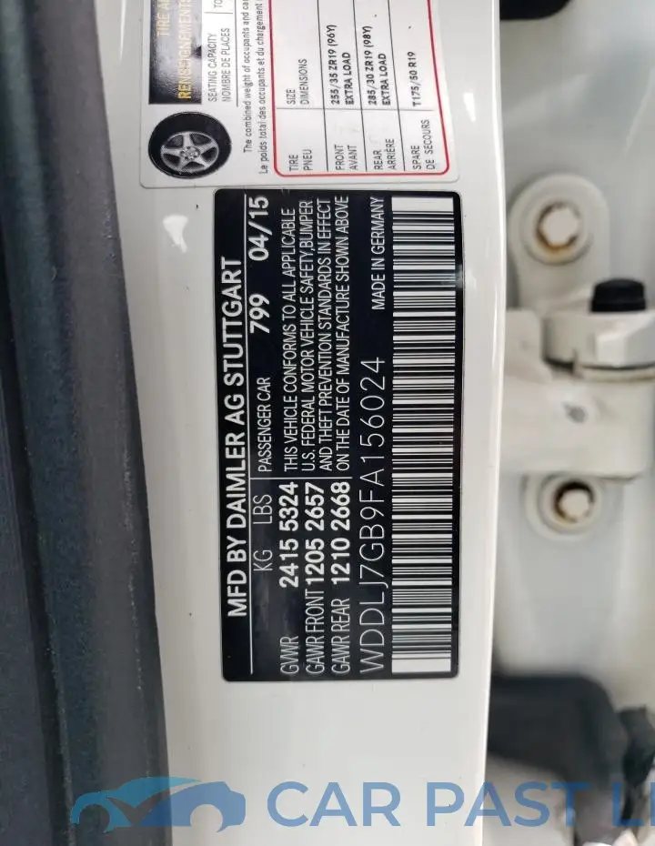 WDDLJ7GB9FA156024# 12