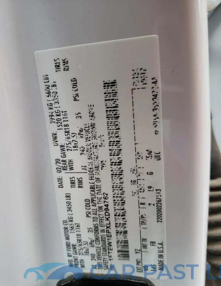 1FTEW1EPXLKD94762# 12