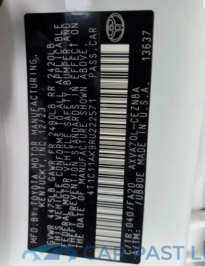 4T1C11AK9RU222571# 13