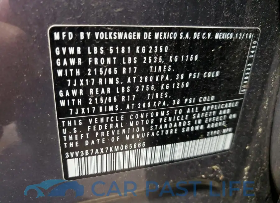 3VV3B7AX7KM065666# 13