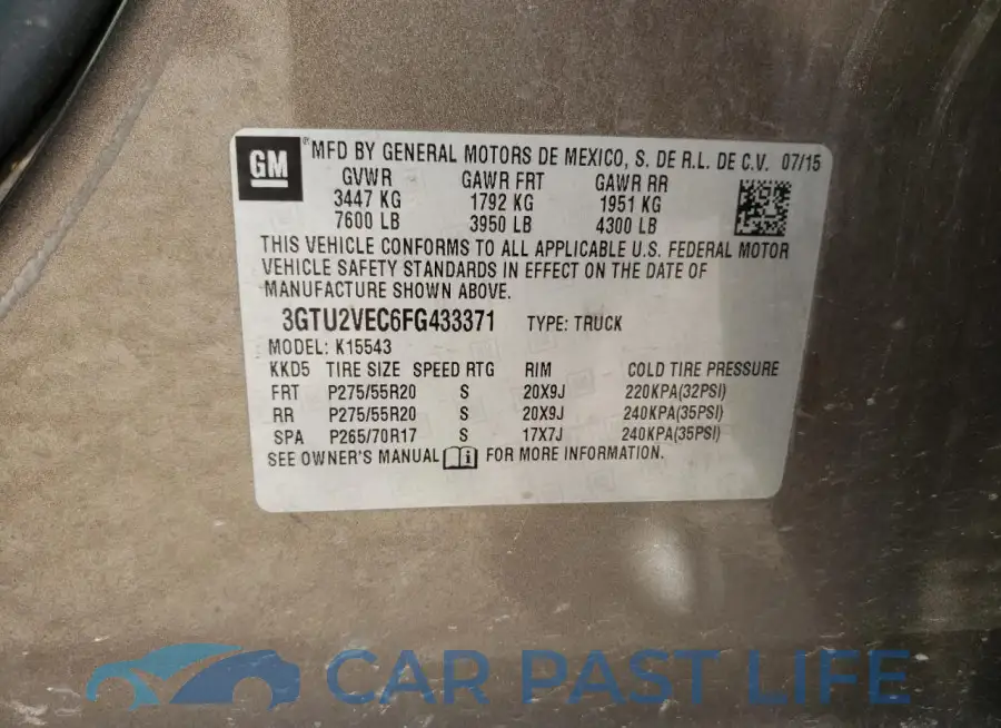 3GTU2VEC6FG433371# 12