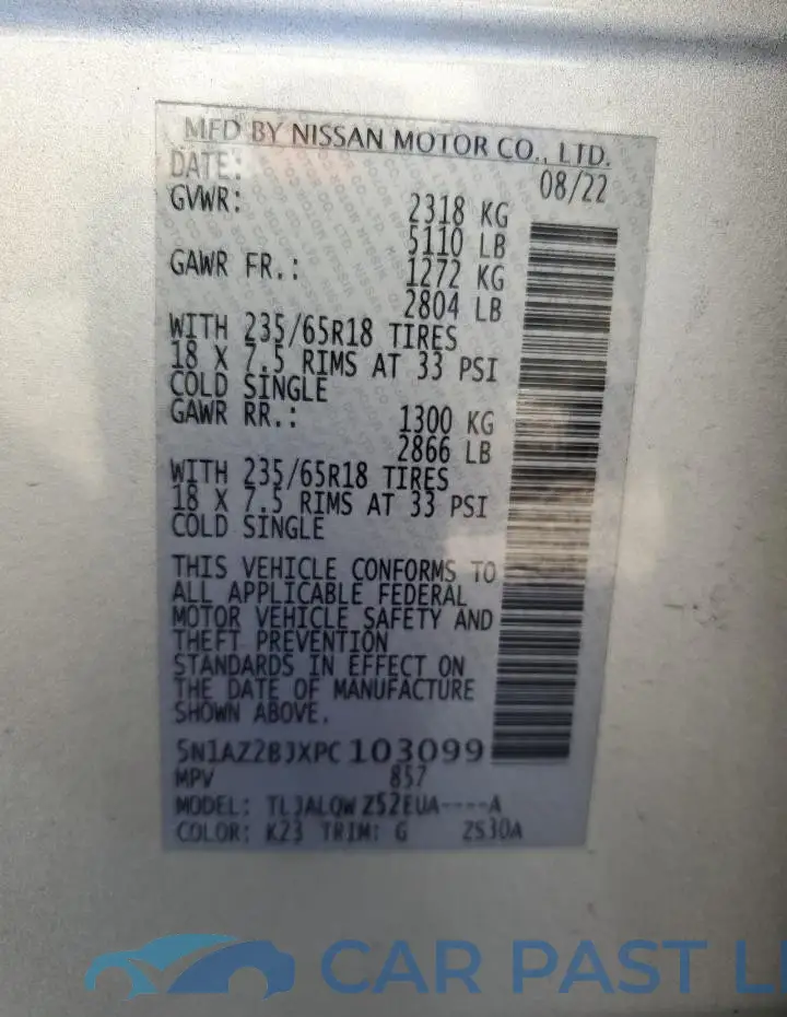 5N1AZ2BJXPC103099# 12